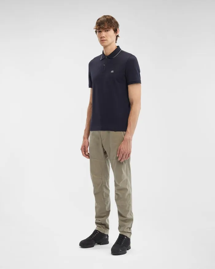 Man CP Company Tshirts and Polo Stretch Piquet Polo Shirt Slim Fit Total Eclipse 8211 Blue