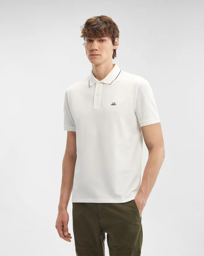 Man CP Company Tshirts and Polo Stretch Piquet Regular Polo Shirt Gauze White
