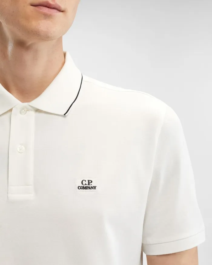 Man CP Company Tshirts and Polo Stretch Piquet Regular Polo Shirt Gauze White