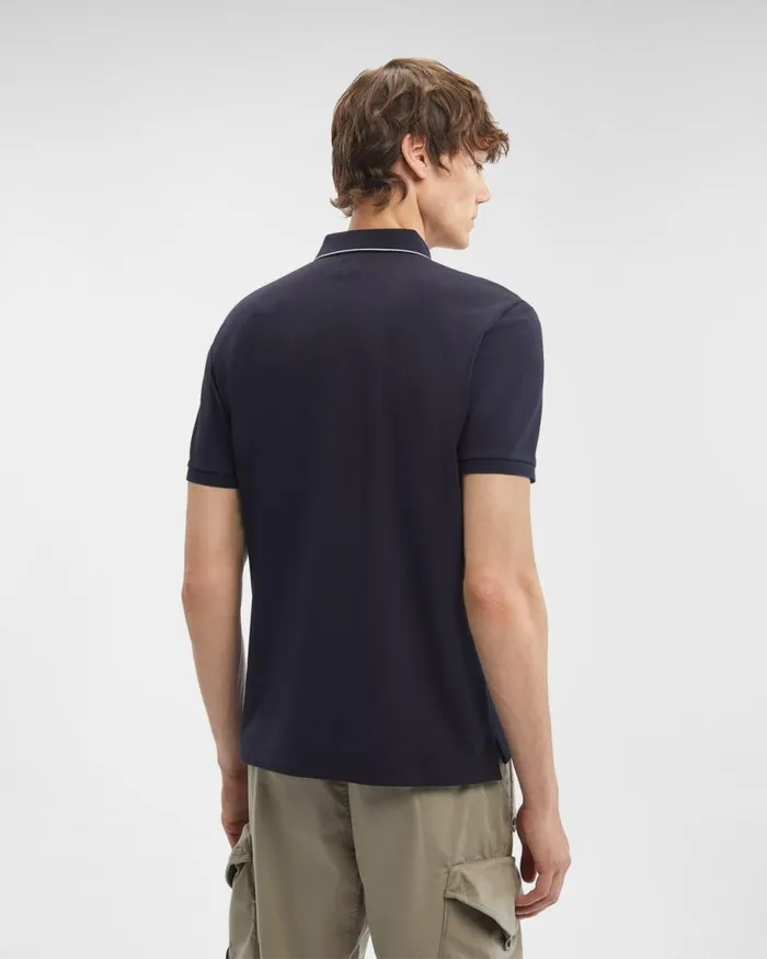 Man CP Company Tshirts and Polo Stretch Piquet Regular Polo Shirt Total Eclipse 8211 Blue