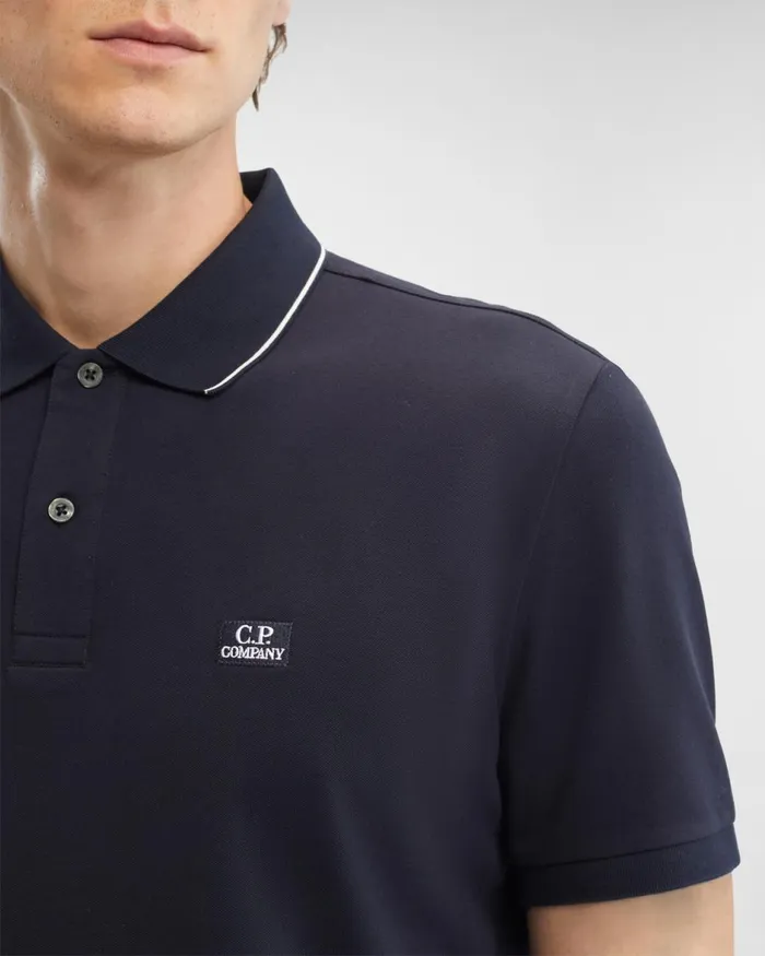 Man CP Company Tshirts and Polo Stretch Piquet Regular Polo Shirt Total Eclipse 8211 Blue