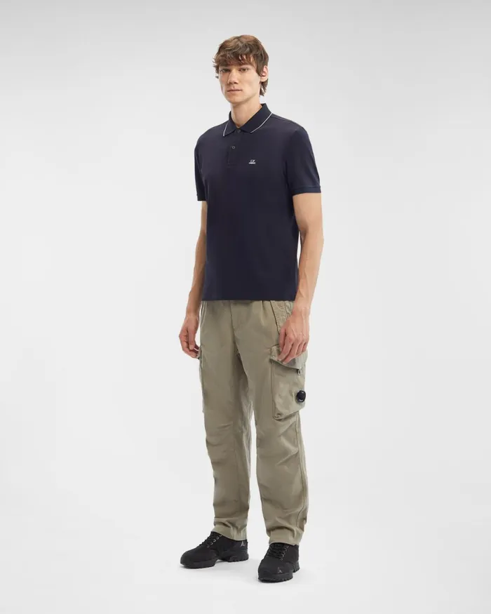 Man CP Company Tshirts and Polo Stretch Piquet Regular Polo Shirt Total Eclipse 8211 Blue