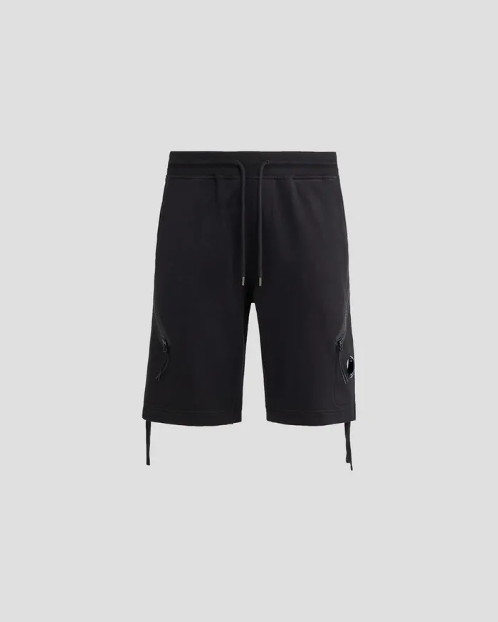 Man CP Company Tracksuits and Shorts Diagonal Raised Fleece Zipped Pocket Shorts Black