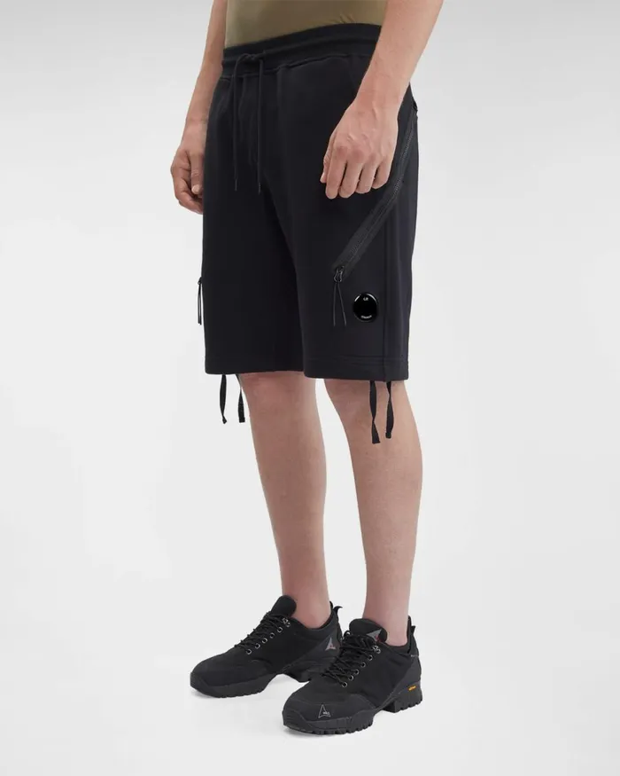 Man CP Company Tracksuits and Shorts Diagonal Raised Fleece Zipped Pocket Shorts Black