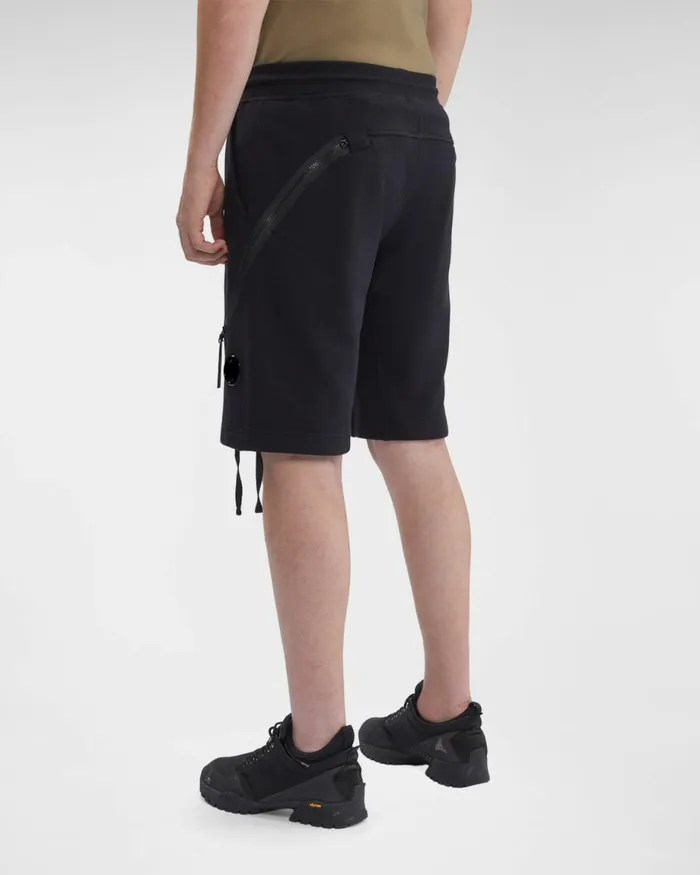 Man CP Company Tracksuits and Shorts Diagonal Raised Fleece Zipped Pocket Shorts Black