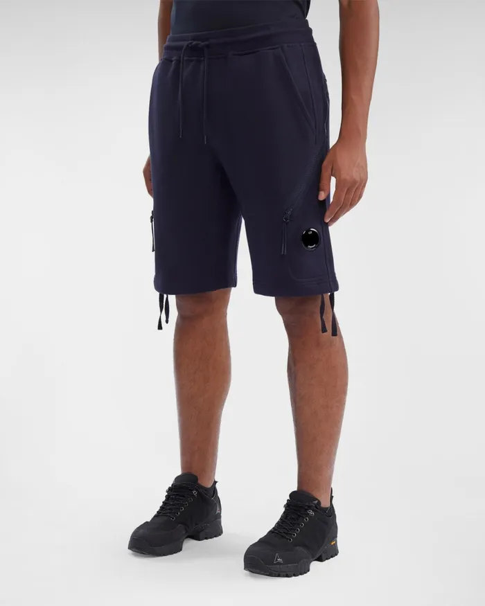 Man CP Company Tracksuits and Shorts Diagonal Raised Fleece Zipped Pocket Shorts Total Eclipse 8211 Blue