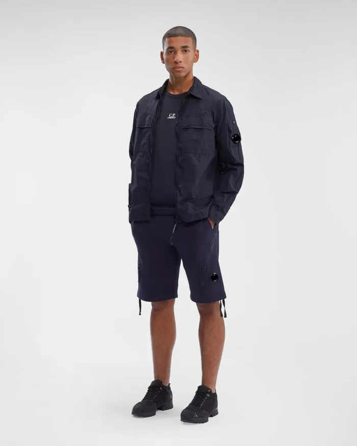Man CP Company Tracksuits and Shorts Diagonal Raised Fleece Zipped Pocket Shorts Total Eclipse 8211 Blue