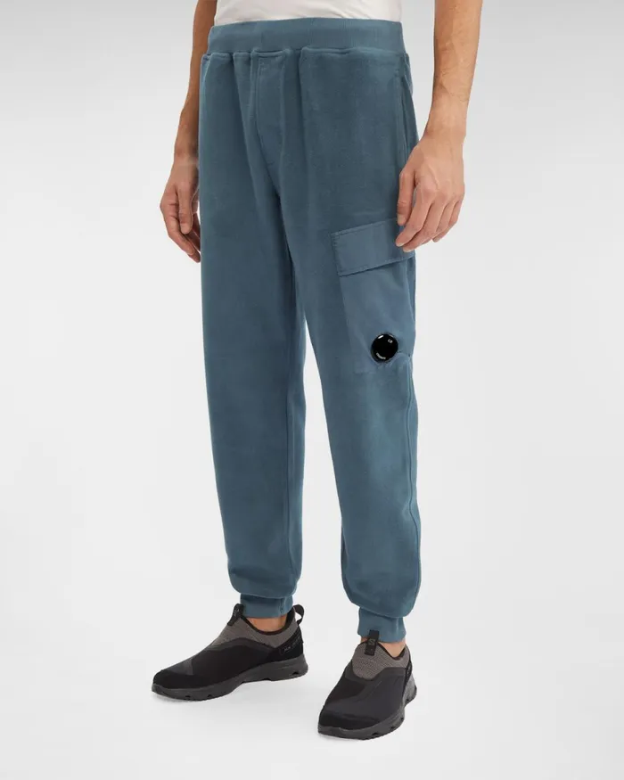 Man CP Company Tracksuits and Shorts Reverse Brushed and Emerized Diag Fleece Sweatpants Orion Blue