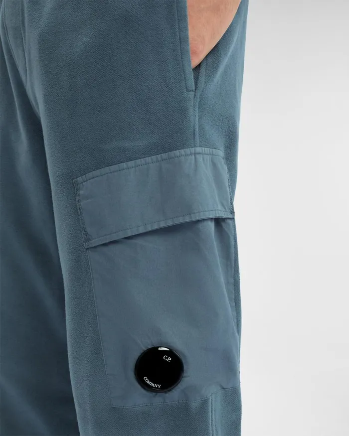 Man CP Company Tracksuits and Shorts Reverse Brushed and Emerized Diag Fleece Sweatpants Orion Blue
