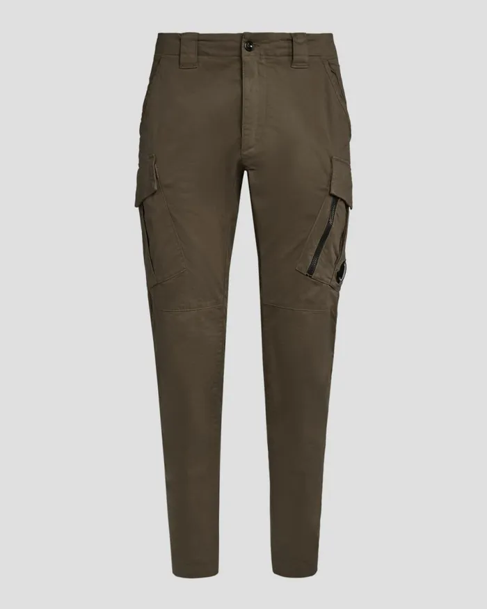 Man CP Company Trousers Stretch Sateen Cargo Pants Ergonomic Fit Ivy Green
