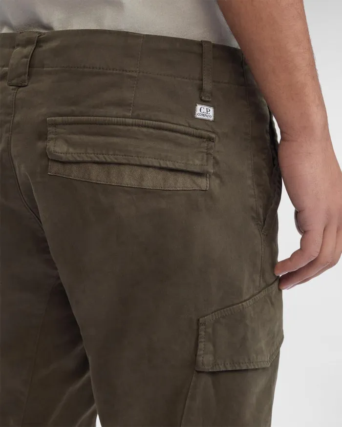 Man CP Company Trousers Stretch Sateen Cargo Pants Ergonomic Fit Ivy Green