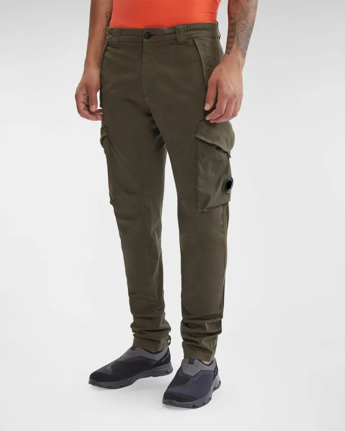 Man CP Company Trousers Stretch Sateen Ergonomic Pants Ivy Green