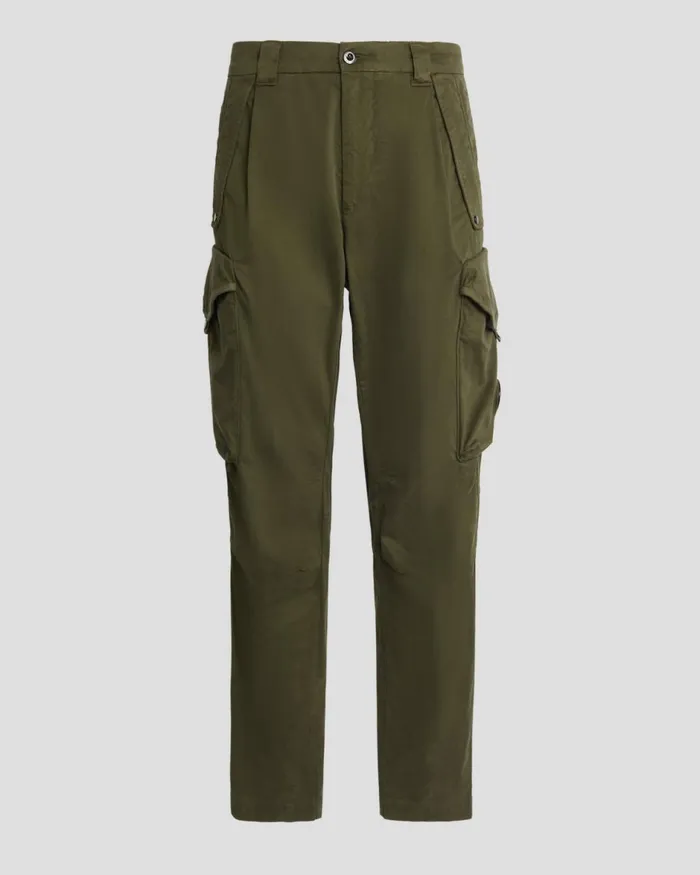 Man CP Company Trousers Stretch Sateen Pants Loose Fit Ivy Green