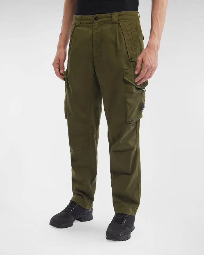 Man CP Company Trousers Stretch Sateen Pants Loose Fit Ivy Green