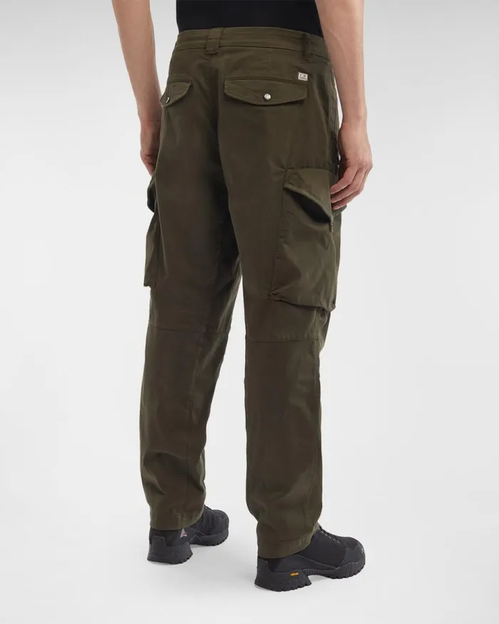 Man CP Company Trousers Stretch Sateen Pants Loose Fit Ivy Green