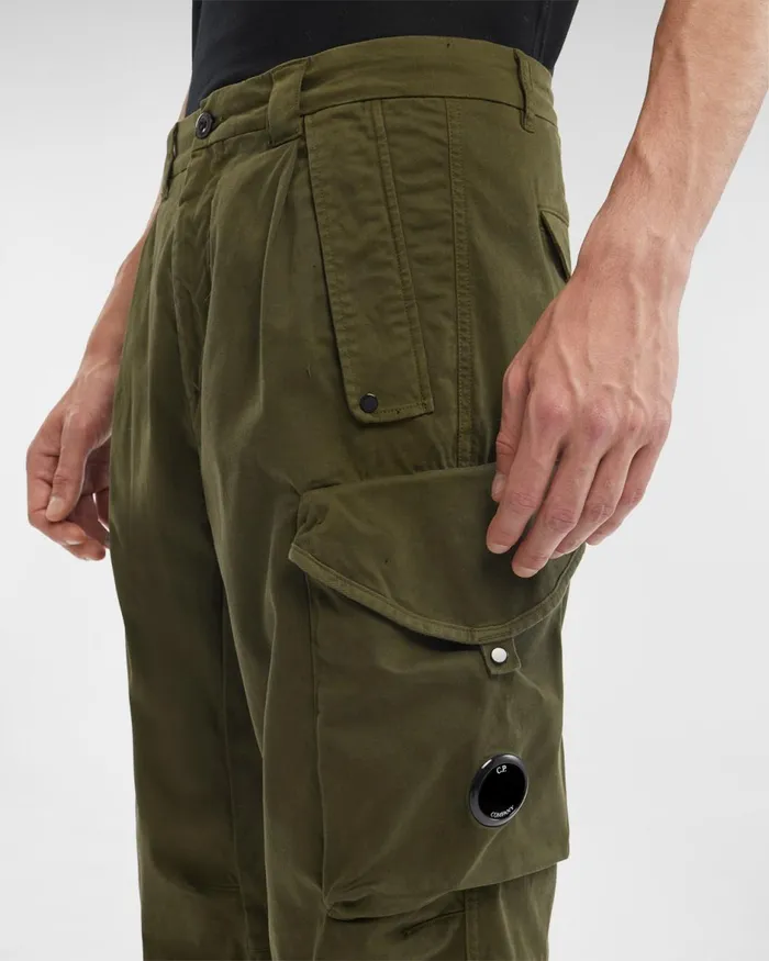 Man CP Company Trousers Stretch Sateen Pants Loose Fit Ivy Green