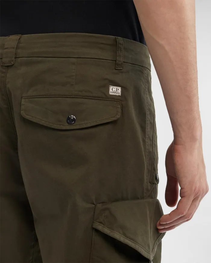 Man CP Company Trousers Stretch Sateen Pants Loose Fit Ivy Green