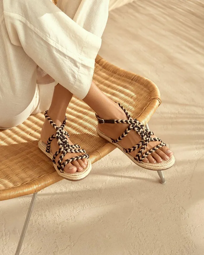Manebi Rope Sandal 8211 Natural Tie Up Natural Tie Up Women Faherty Shoes and Socks
