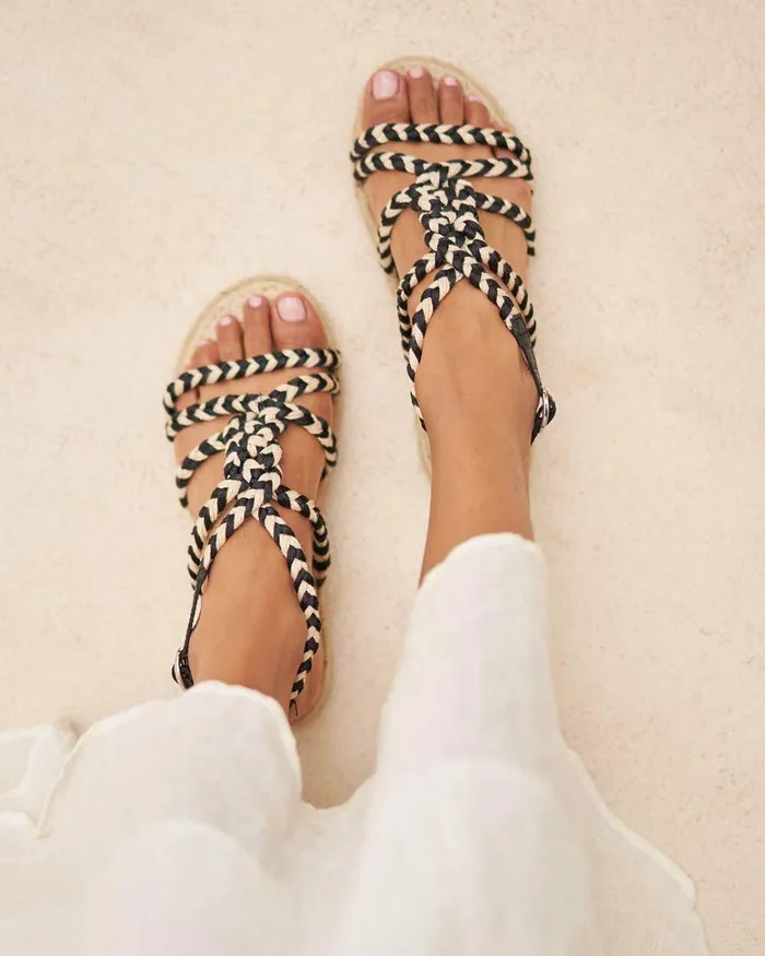 Manebi Rope Sandal 8211 Natural Tie Up Natural Tie Up Women Faherty Shoes and Socks