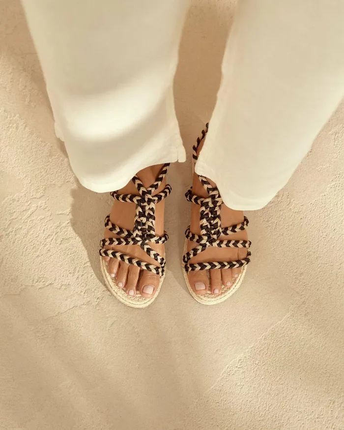 Manebi Rope Sandal 8211 Natural Tie Up Natural Tie Up Women Faherty Shoes and Socks