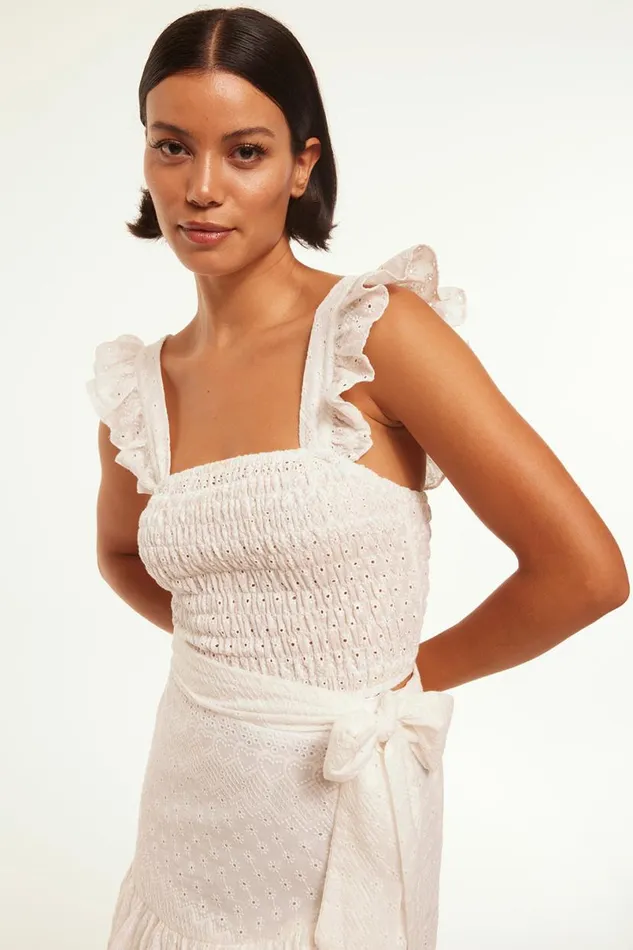Matching Sets Women MISA Los Angeles ABELIA TOP White Eyelet