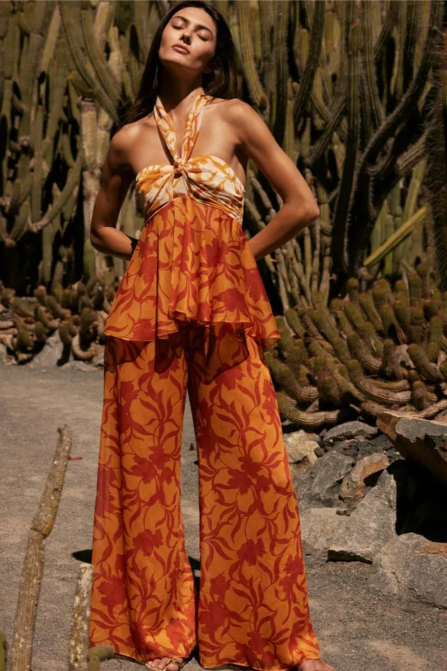 Matching Sets Women MISA Los Angeles FREDA PANT Atlas Floral Persimmon