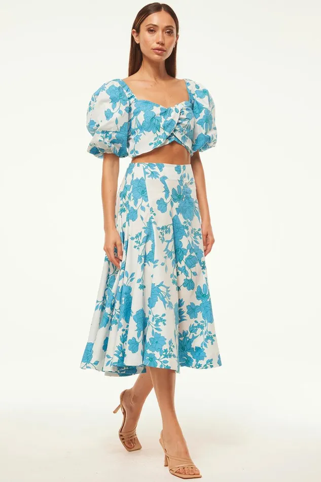 Matching Sets Women MISA Los Angeles RORI TOP Turquoise Flora Poplin
