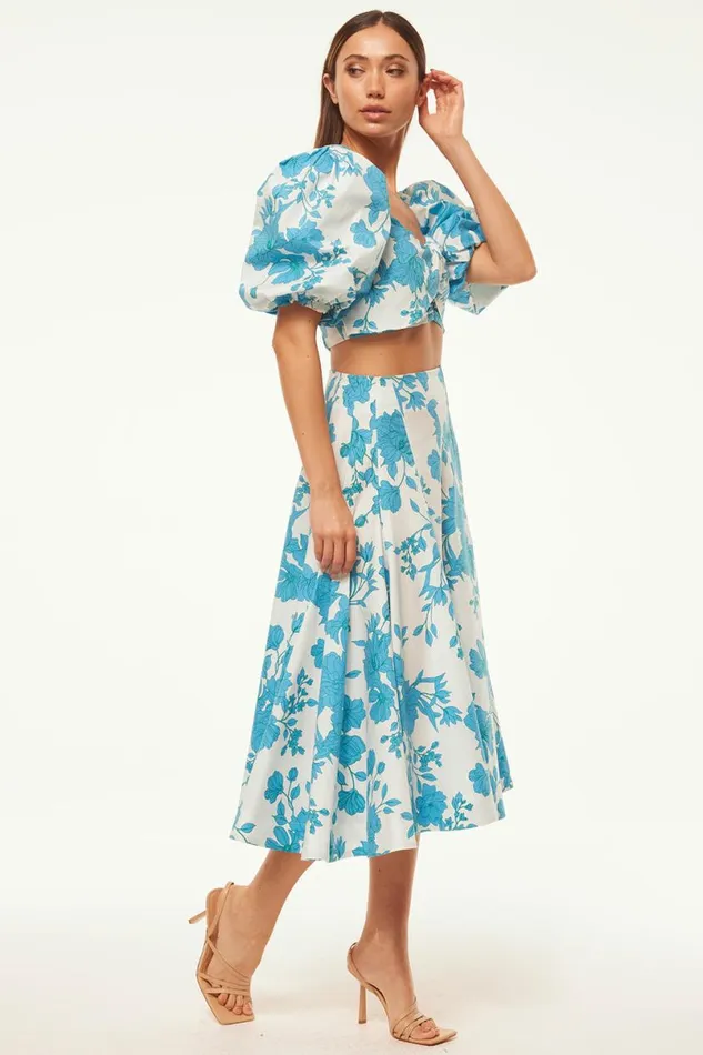 Matching Sets Women MISA Los Angeles RORI TOP Turquoise Flora Poplin