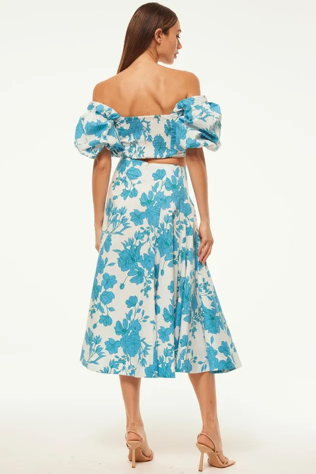 Matching Sets Women MISA Los Angeles RORI TOP Turquoise Flora Poplin
