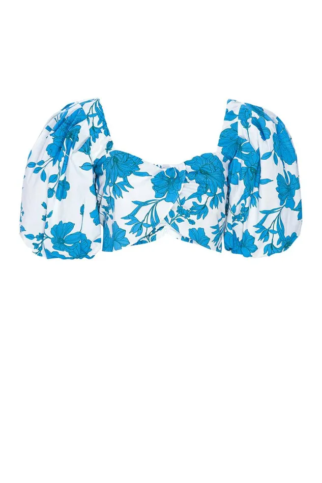 Matching Sets Women MISA Los Angeles RORI TOP Turquoise Flora Poplin