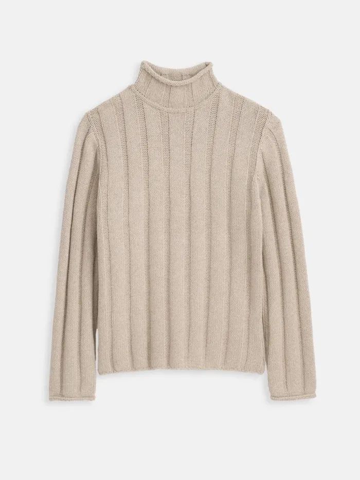 Mateo Roll Neck Sweater In Ribbed Wool Cotton Oatmeal Men Alex Mill Sweaters Sweatshirts