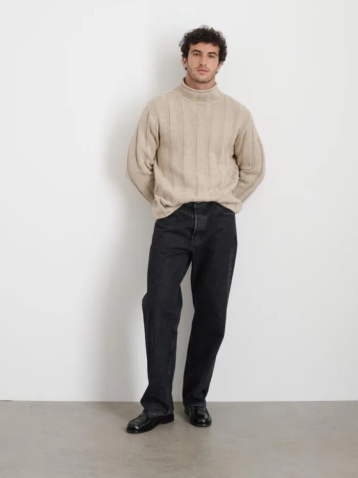 Mateo Roll Neck Sweater In Ribbed Wool Cotton Oatmeal Men Alex Mill Sweaters Sweatshirts