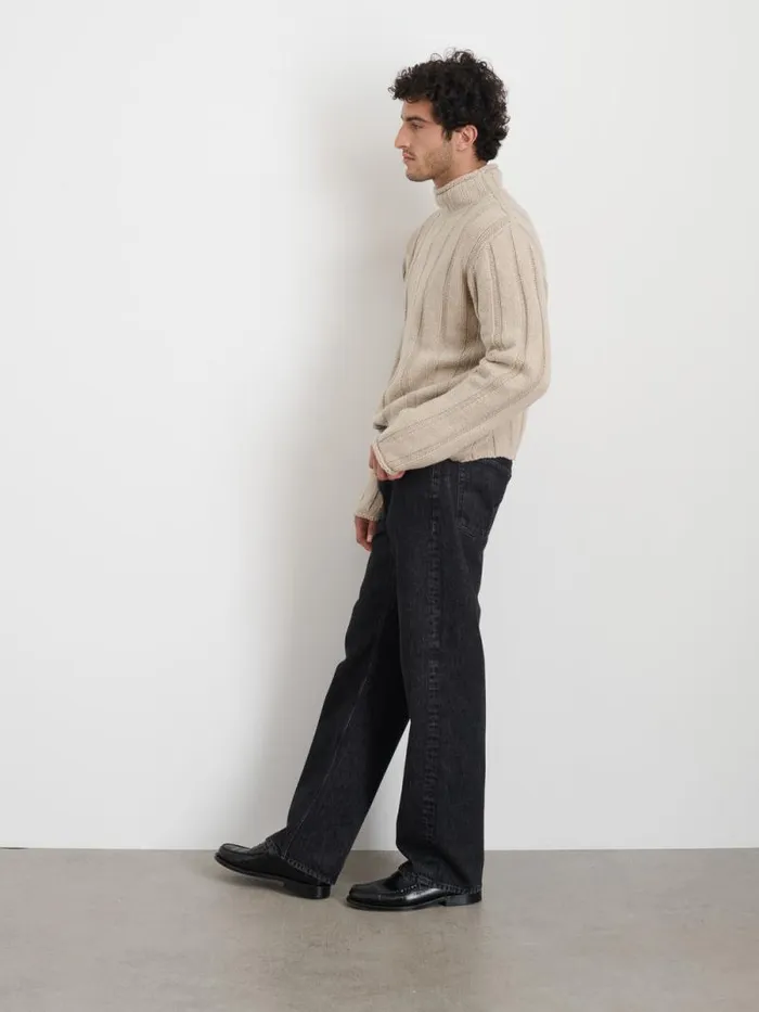 Mateo Roll Neck Sweater In Ribbed Wool Cotton Oatmeal Men Alex Mill Sweaters Sweatshirts