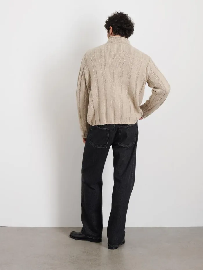 Mateo Roll Neck Sweater In Ribbed Wool Cotton Oatmeal Men Alex Mill Sweaters Sweatshirts