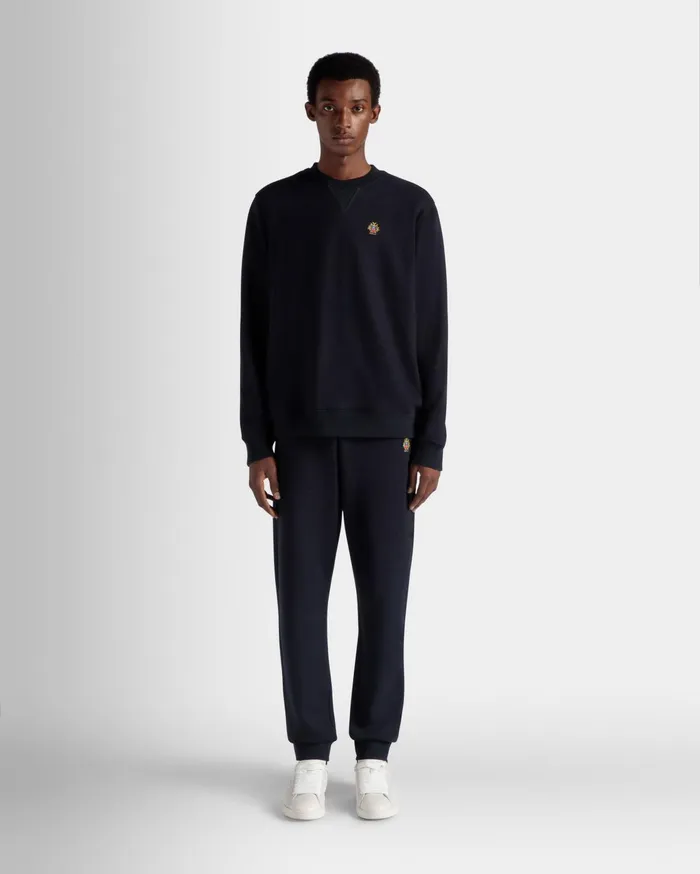 Men Adrien Brody Travel Collection Crewneck Sweatshirt In Navy Blue Cashmere Blend Bally Tracksuits