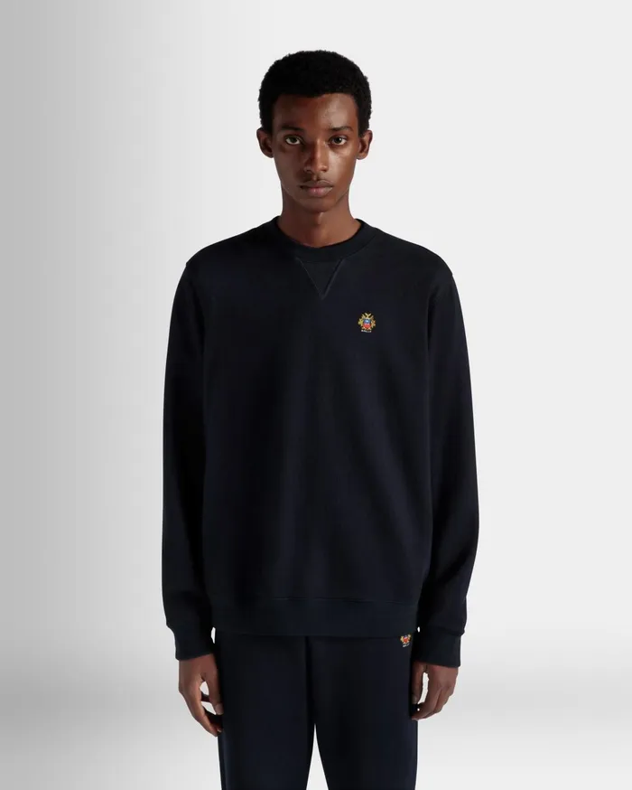 Men Adrien Brody Travel Collection Crewneck Sweatshirt In Navy Blue Cashmere Blend Bally Tracksuits