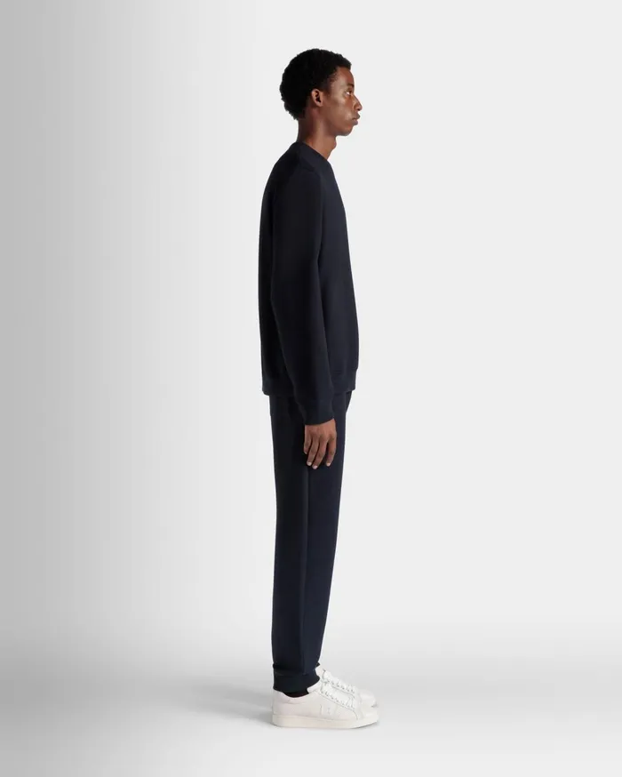 Men Adrien Brody Travel Collection Crewneck Sweatshirt In Navy Blue Cashmere Blend Bally Tracksuits