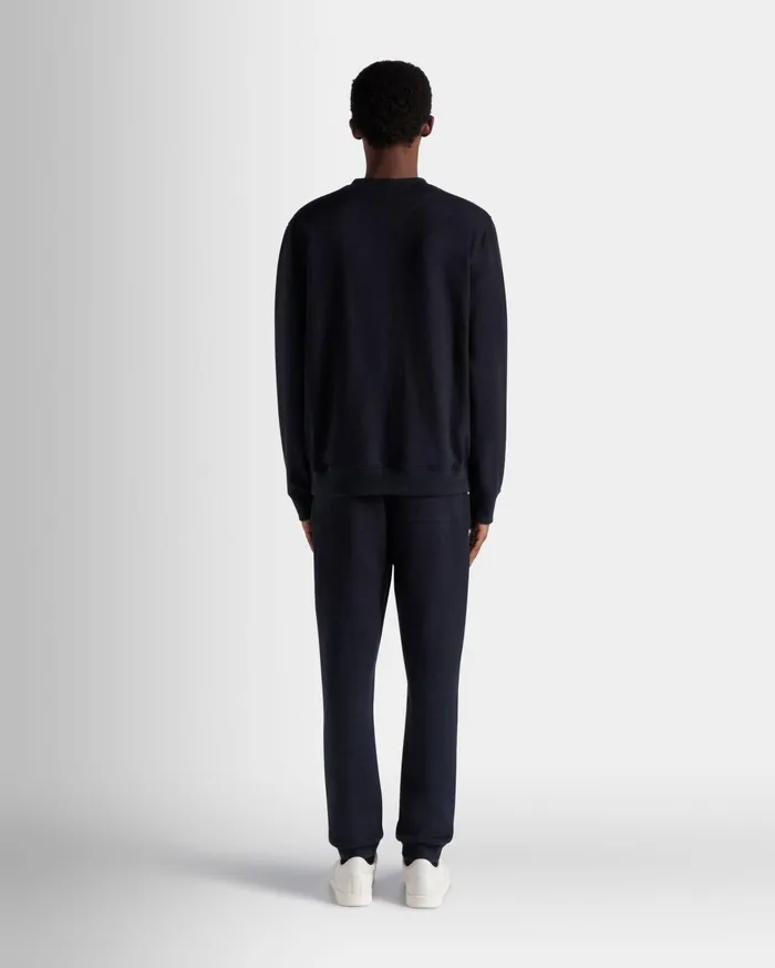 Men Adrien Brody Travel Collection Crewneck Sweatshirt In Navy Blue Cashmere Blend Bally Tracksuits
