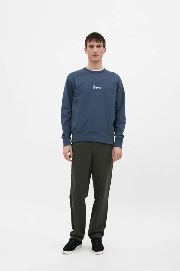 Men Arne Relaxed Organic Chain Stitch Logo Sweatshirt Steel Blue Norse Projects Sweatshirts