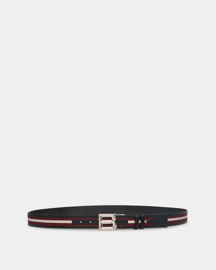 Men B Bold 35mm Reversible Belt In Red White Red Fabric And Leather Bally Belts
