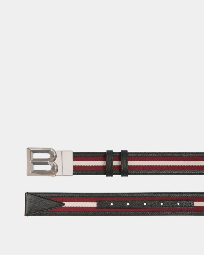 Men B Bold 35mm Reversible Belt In Red White Red Fabric And Leather Bally Belts