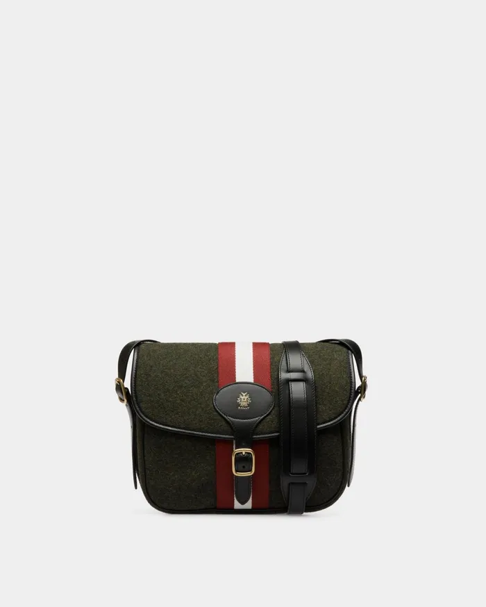Men Beckett Crossbody Bag In Dark Green Wool And Leather Bally Messenger Bags