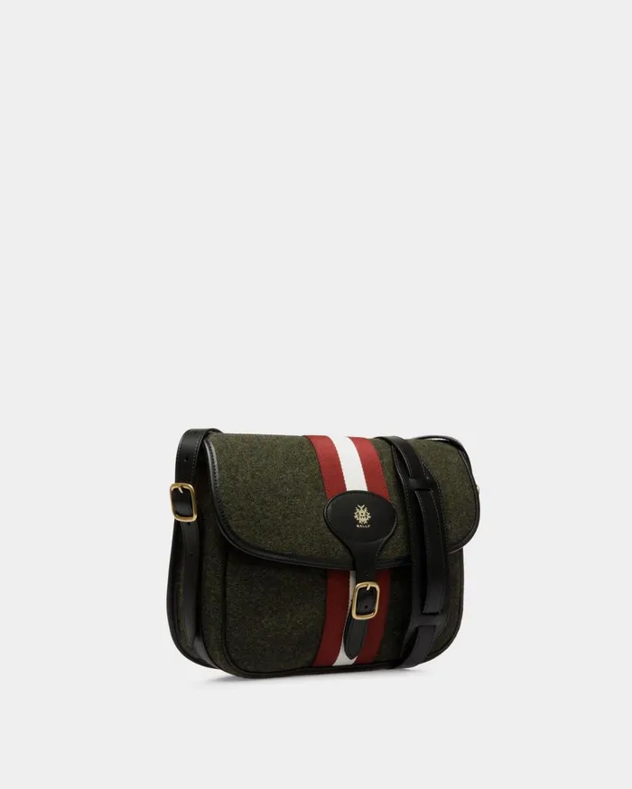 Men Beckett Crossbody Bag In Dark Green Wool And Leather Bally Messenger Bags