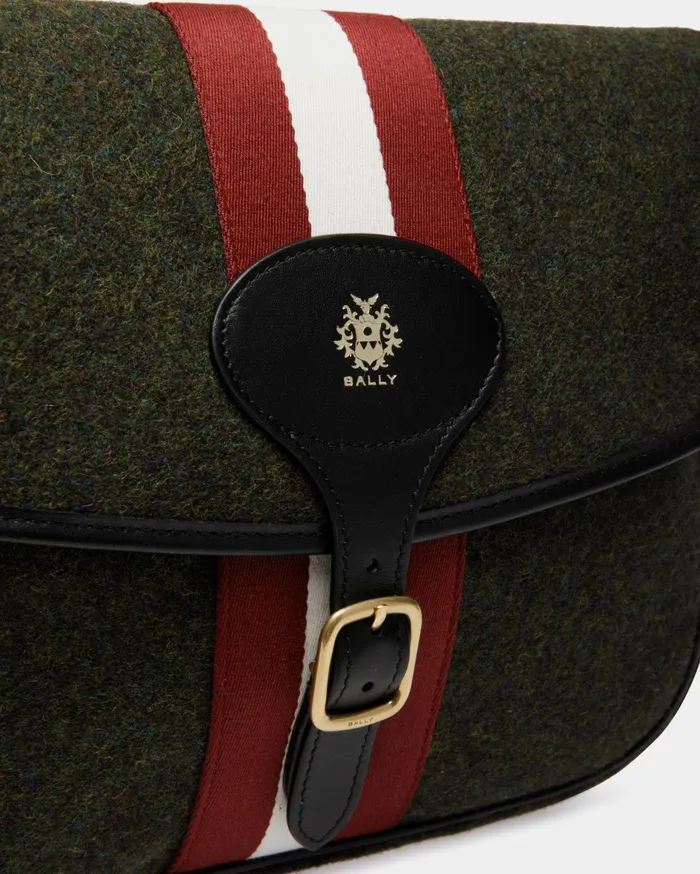 Men Beckett Crossbody Bag In Dark Green Wool And Leather Bally Messenger Bags