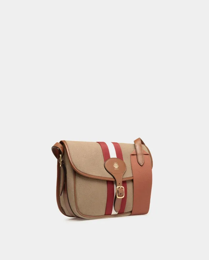 Men Beckett Crossbody Bag In Khaki Cotton Canvas Bally Messenger Bags