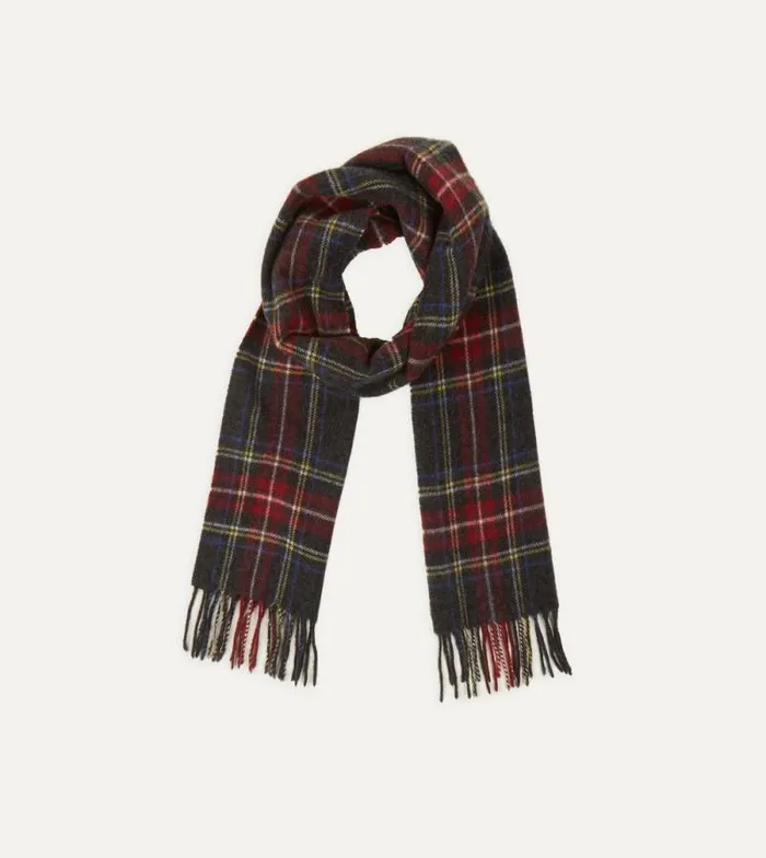 Men Black Stewart Tartan Lambswool Washed Check Scarf Drake039s Scarves