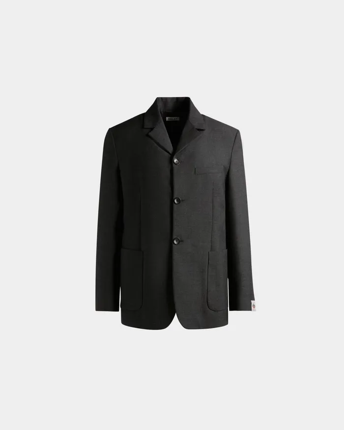 Men Blazer In Dark Grey Wool Blend Bally Coats and Jackets