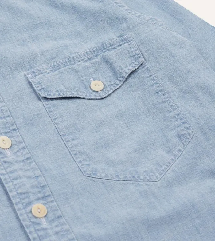 Men Blue Cotton Chambray TwoPocket Work Shirt Drake039s Work Shirts
