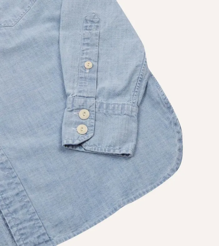Men Blue Cotton Chambray TwoPocket Work Shirt Drake039s Work Shirts