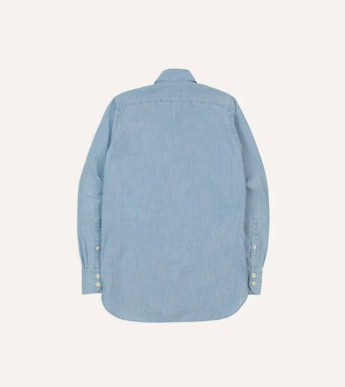 Men Blue Cotton Chambray TwoPocket Work Shirt Drake039s Work Shirts